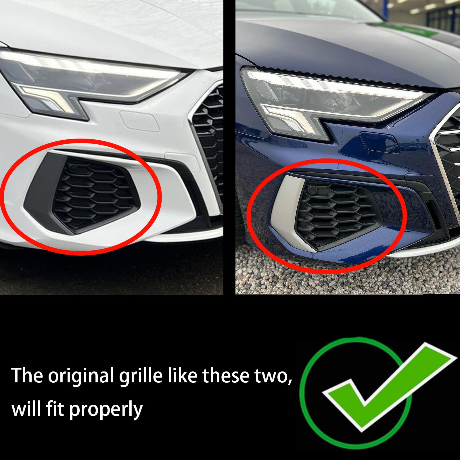 Audi A3 S-line / S3 8Y 2021-2023 Front Lower Grill Fog Light Grill Glossy Black Cover 8YG807671A 8YG807672A - 0