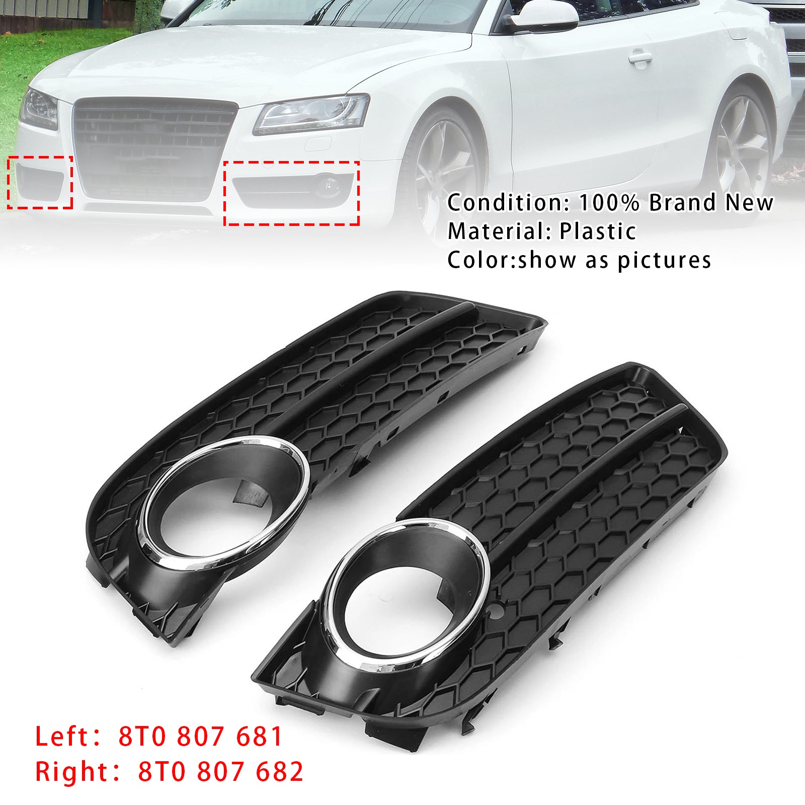 Audi 2007–2011 A5 Standart Style 1522024 Paar Waben-Nebelscheinwerfer-Abdeckungsgrill