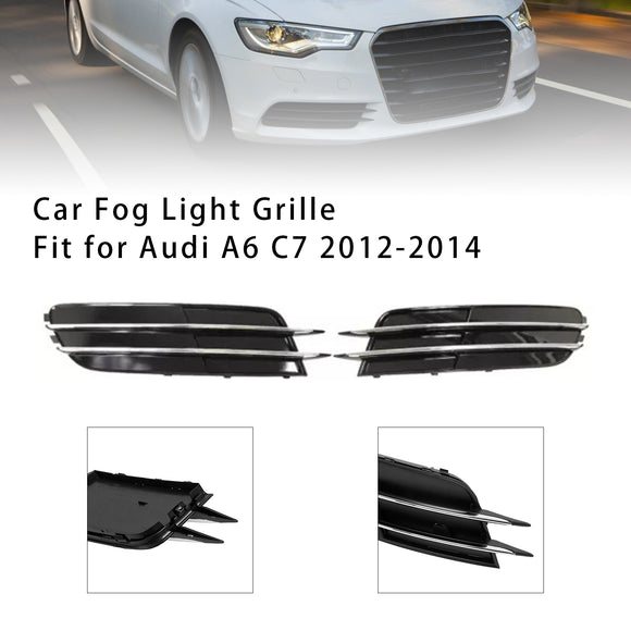 2012-2015 Audi A6 C7 Pre-Facelift Honycomb Lower Grille 2PCS Front Bumper Fog Light Black Cover Grill