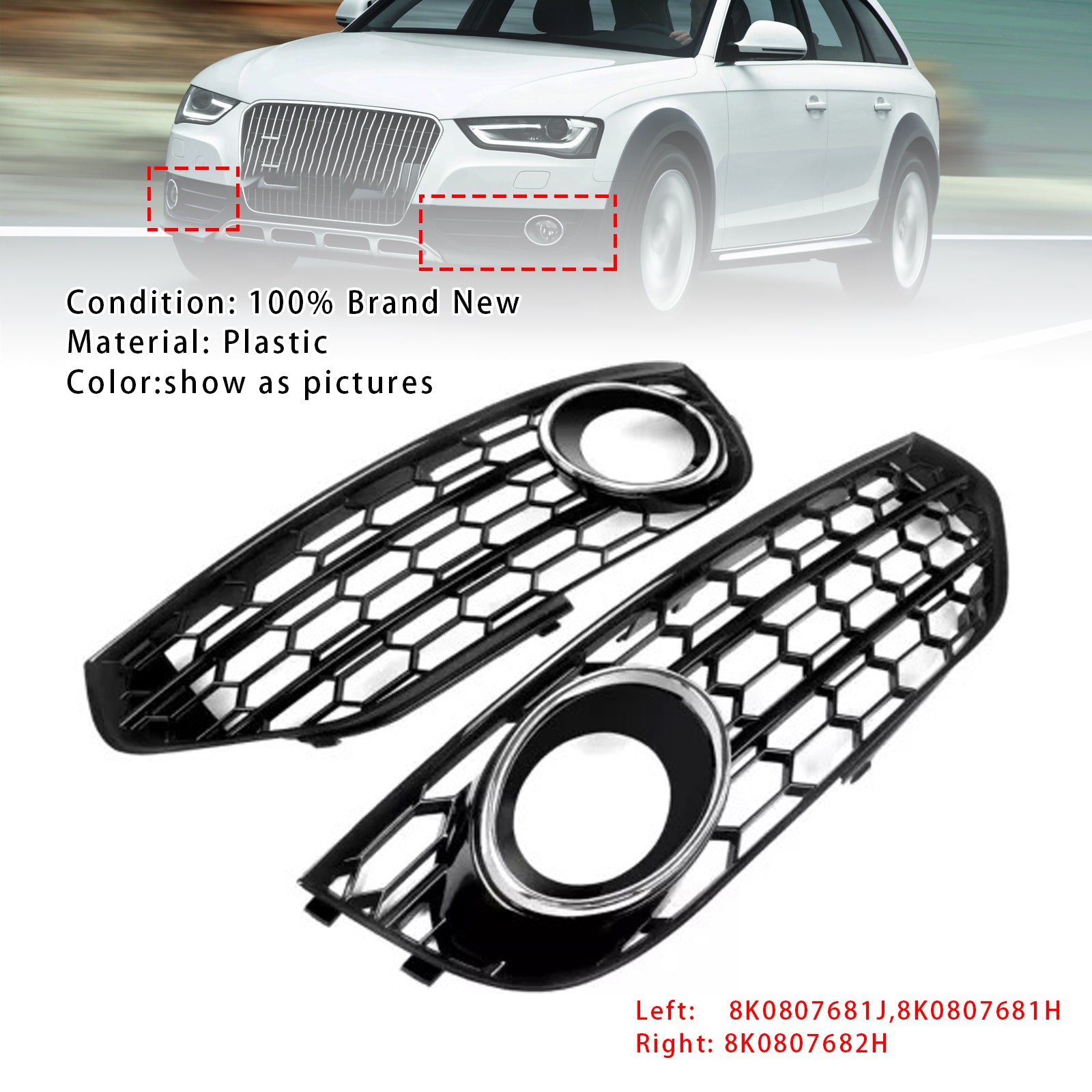 2010-2015 Audi A4 Allroad nid d'abeille calandre antibrouillard pare-chocs avant couvercle inférieur gril noir 8K0807681H 8K0807682H