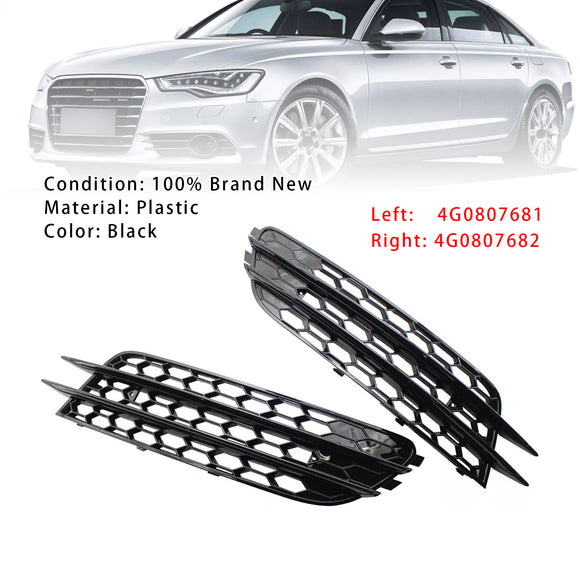 2012-2015 Audi A6 C7 Pre-Facelift Honycomb Lower Grille 2PCS Front Bumper Fog Light Black Cover Grill