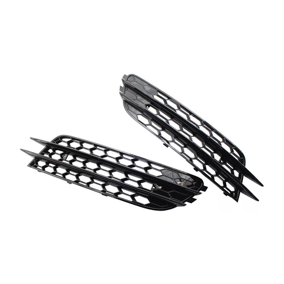 2012-2015 Audi A6 C7 Pre-Facelift Honycomb Lower Grille 2PCS Front Bumper Fog Light Black Cover Grill