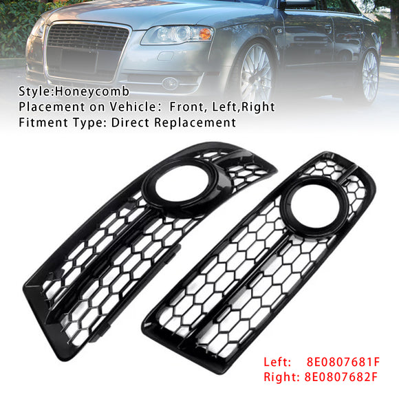 2005-2008 audi a4 s-line/s4 b7 favo de mel grade de luz de nevoeiro amortecedor dianteiro inferior grill preto capa 8e0807681f 8e0807682f