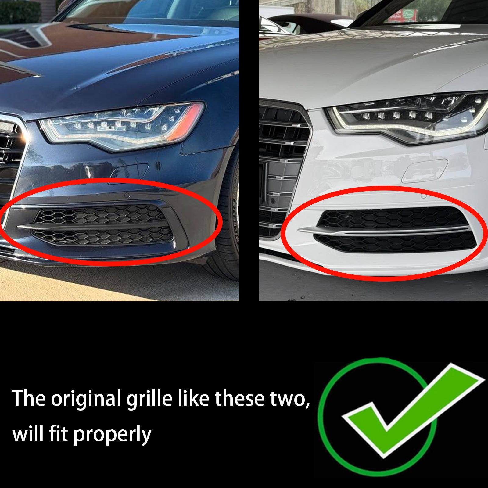 Audi A6 C7 S-Line / S6 2012-2015 Front Bumper Lower Grille Fog Light Cover Black Grille 4G0807681D 4G0807682D - 0