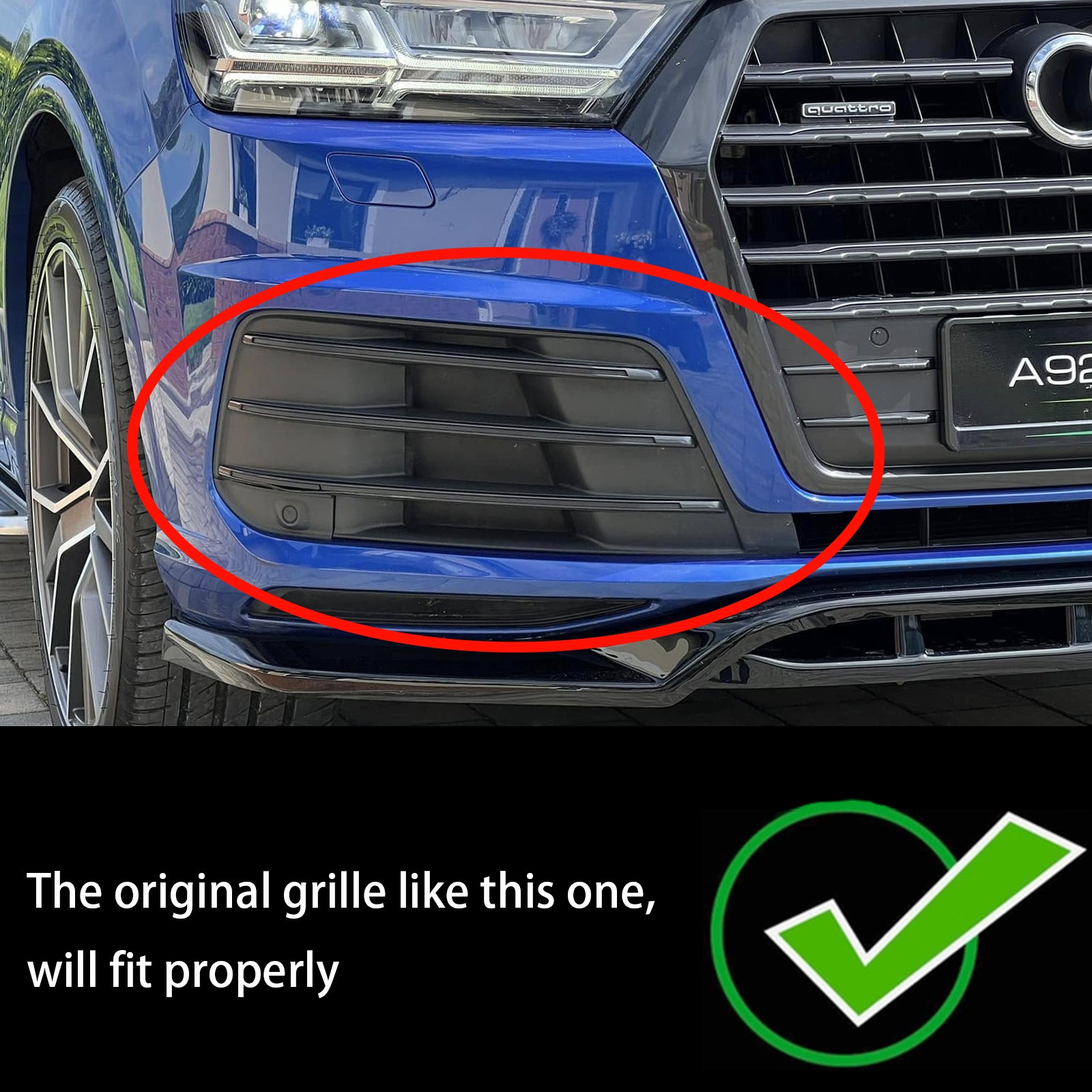 Audi Q7 S-Line 2016-2019 Front Bumper Fog Light Grille Lower Cover Black Grill - 0