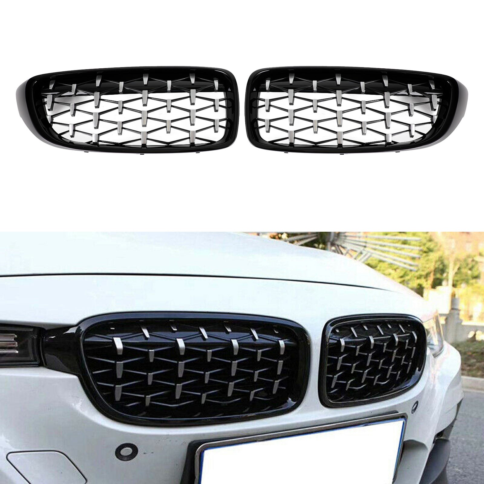 Grille de calandre supérieure avant Diamond Grill pour BMW Série 4 F32/F33/F36/F82 430i/440i/420i/428i/420d/M4 2014-2018