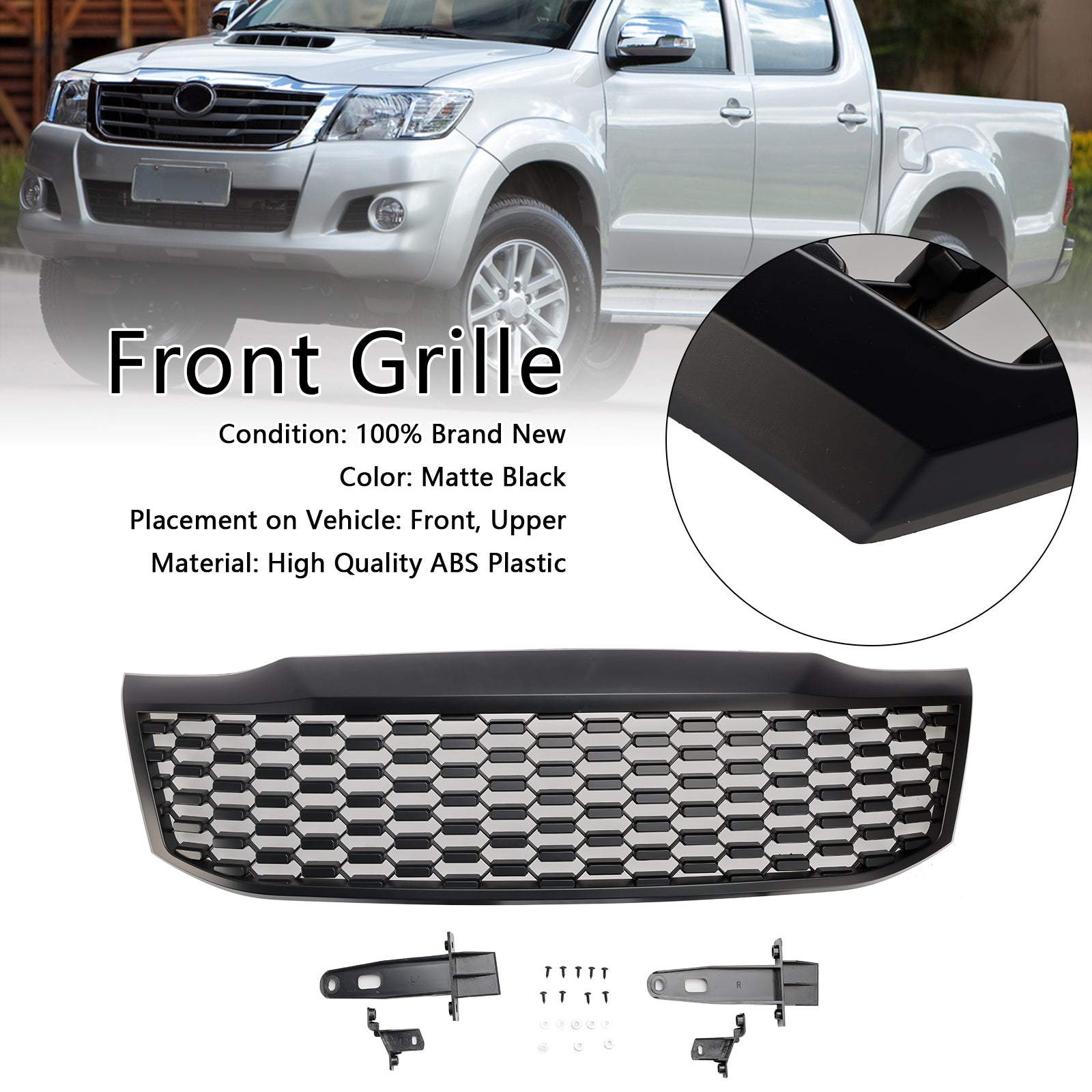 Toyota Hilux Vigo 2012 2013 2014 MK7 Honeycomb Grill Upper Bumper Black Front Replacement Grille