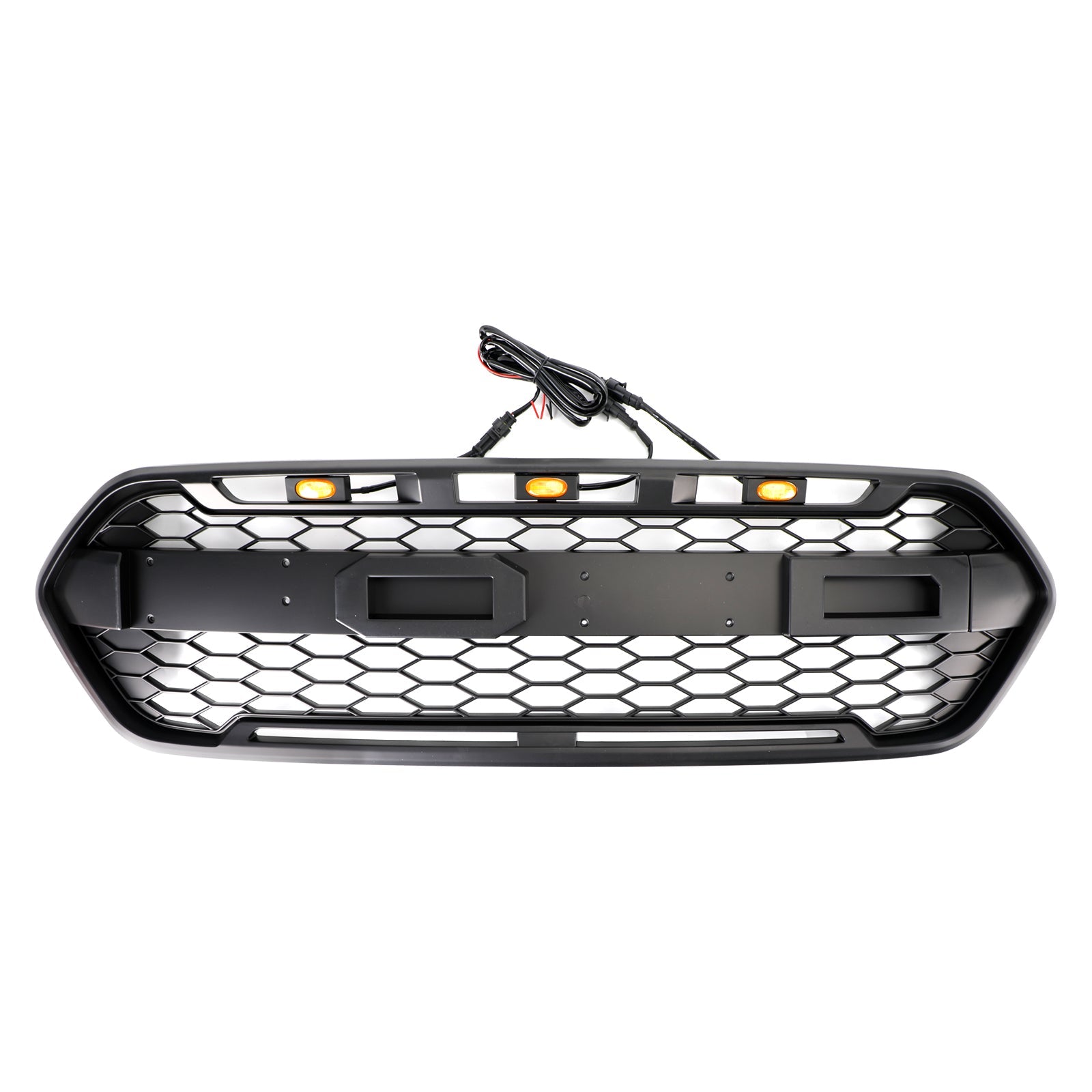 Grille de pare-chocs avant noire mate de style Ford Transit Custom Raptor 2018-2023 avec 3 LED