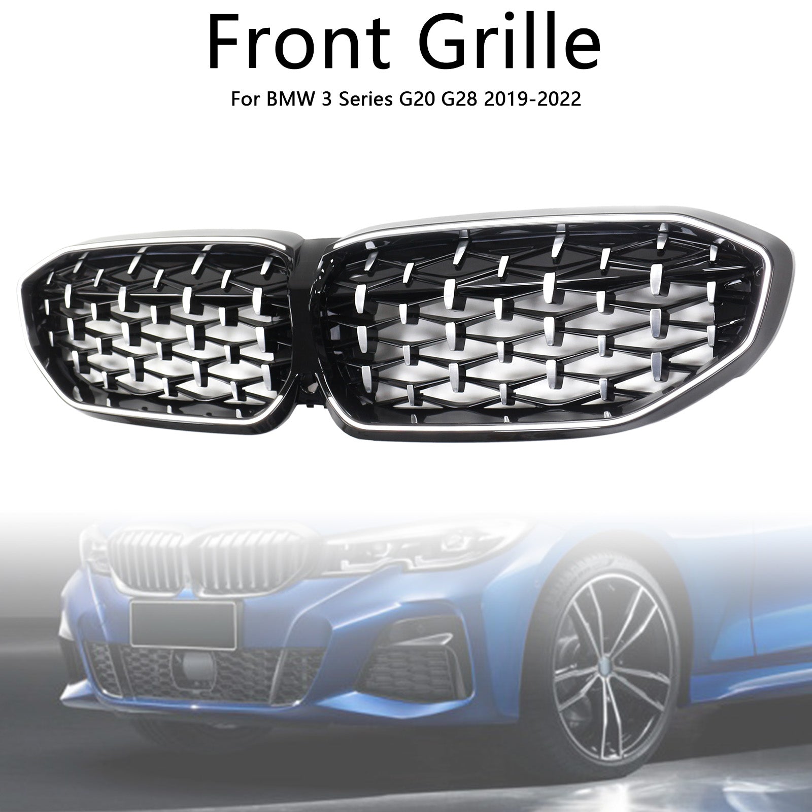 Rejilla de riñón cromada con forma de diamante 51138072085 compatible con BMW Serie 3 G20 2019-2022