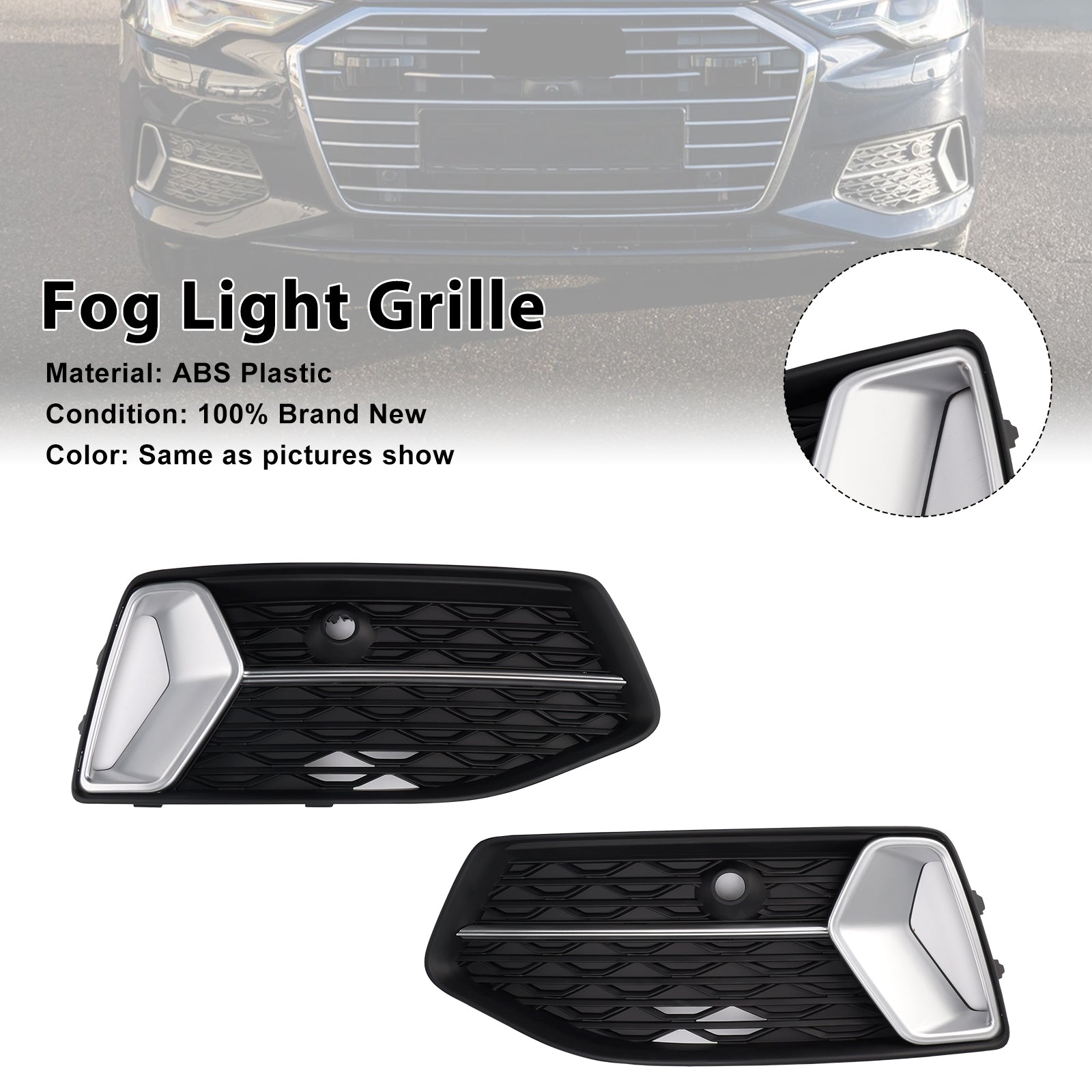 Audi A6 C8 2018-2024 2 piezas rejilla de parachoques delantero luz antiniebla cubierta cromada negra