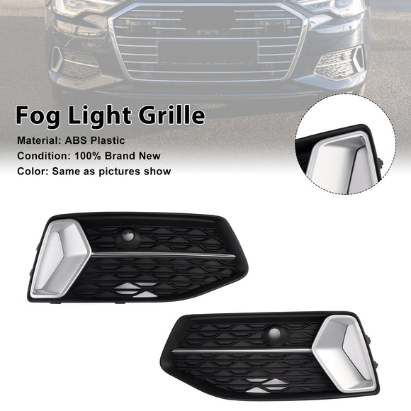 Audi A6 C8 2018-2024 2 STUKS Voorbumper Grille Grill Mistlamp Zwart Chrome Cover