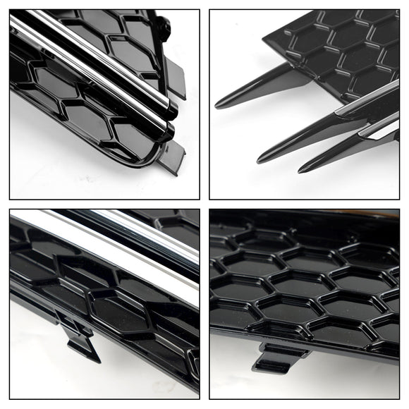 Audi 2012-2015 A6 C7 2PCS Front Fog Light Cover Bezel Black Chrome Grille