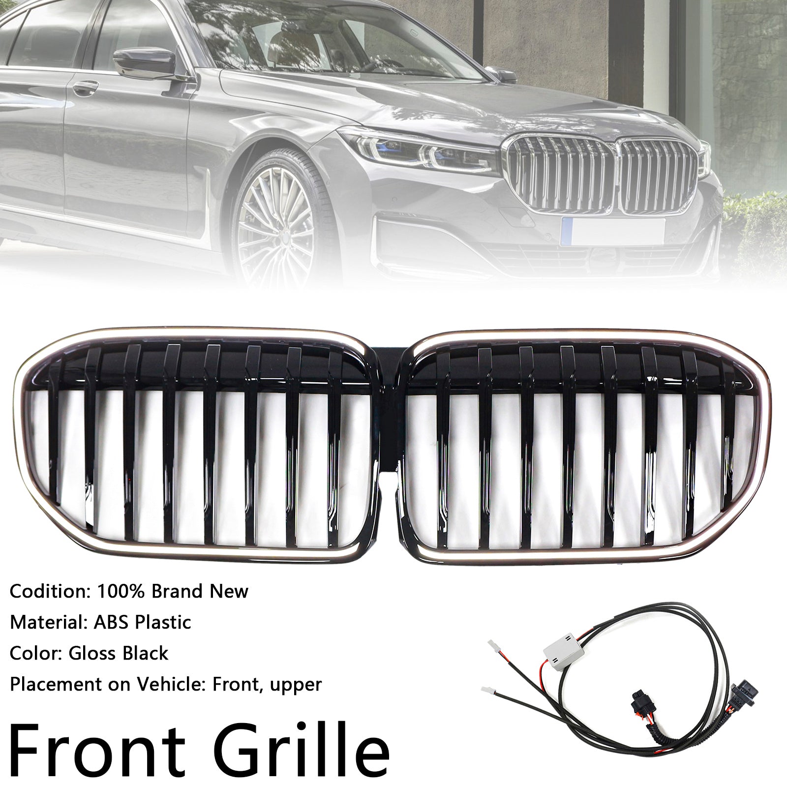 Grille de calandre avant noire brillante à lamelles simples pour BMW Série 7 G11 G12 2019-2022