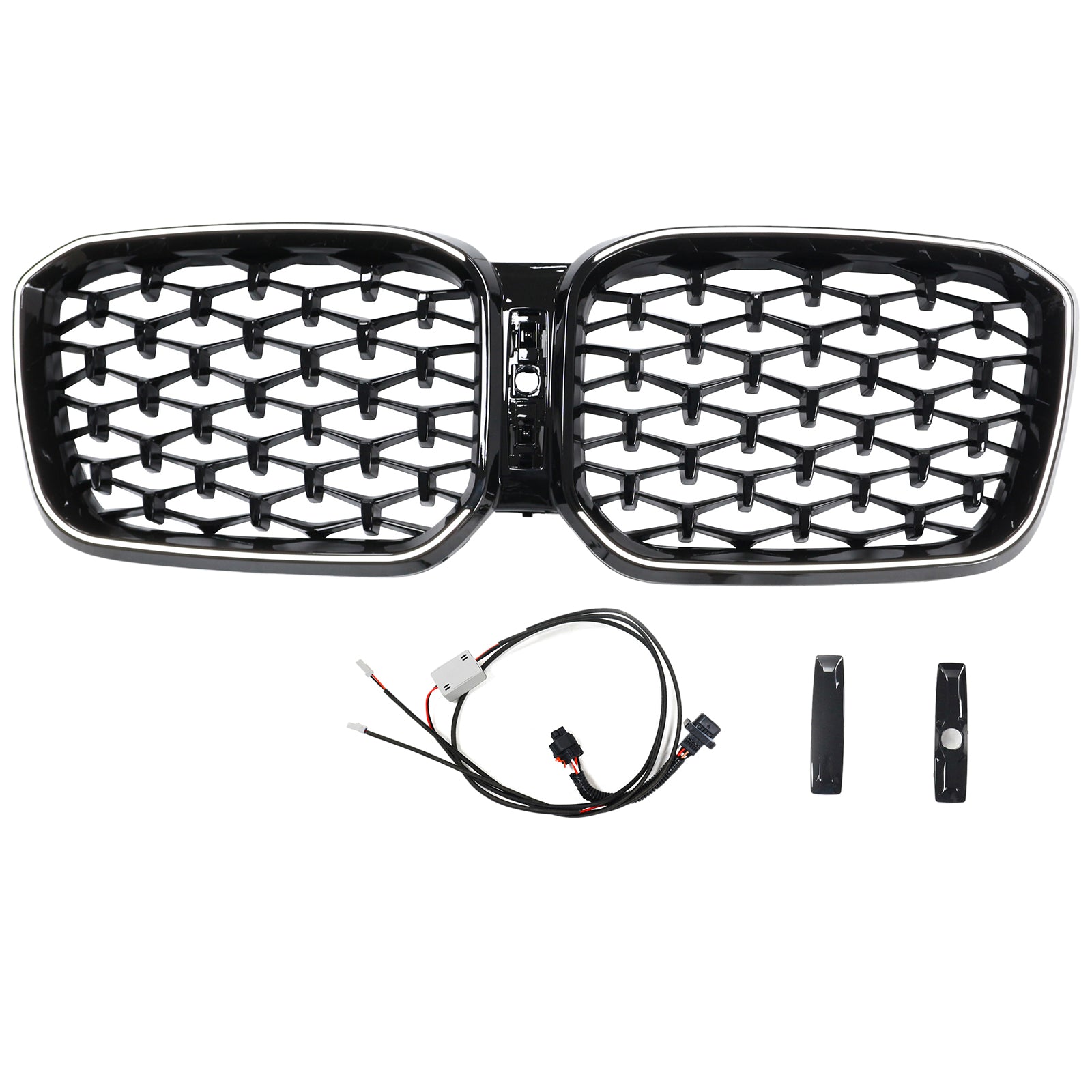 Rejilla delantera tipo riñón BMW X3 G01 / X4 G02 2022-2025 con tira de luces LED y rejilla de diamante negra