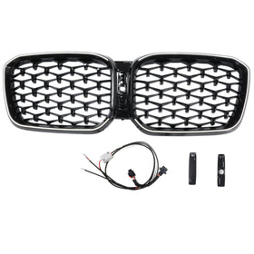 2022-2025 BMW X3 G01/X4 G02 grade do pára-choque dianteiro em forma de rim Black Diamond Grill com luz de tira LED