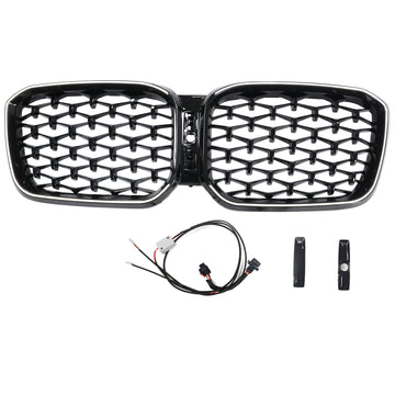2022-2025 BMW X3 G01/X4 G02 grade do pára-choque dianteiro em forma de rim Black Diamond Grill com luz de tira LED