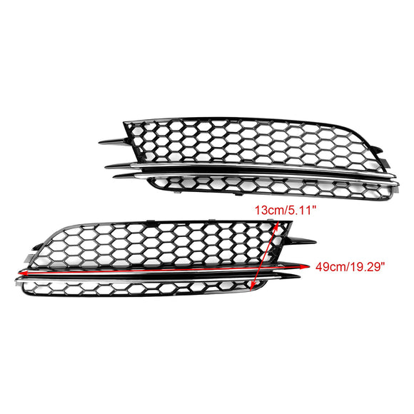 Audi 2012-2015 A6 C7 2PCS Front Fog Light Cover Bezel Bumper Honeycomb Chrome Trim Grille