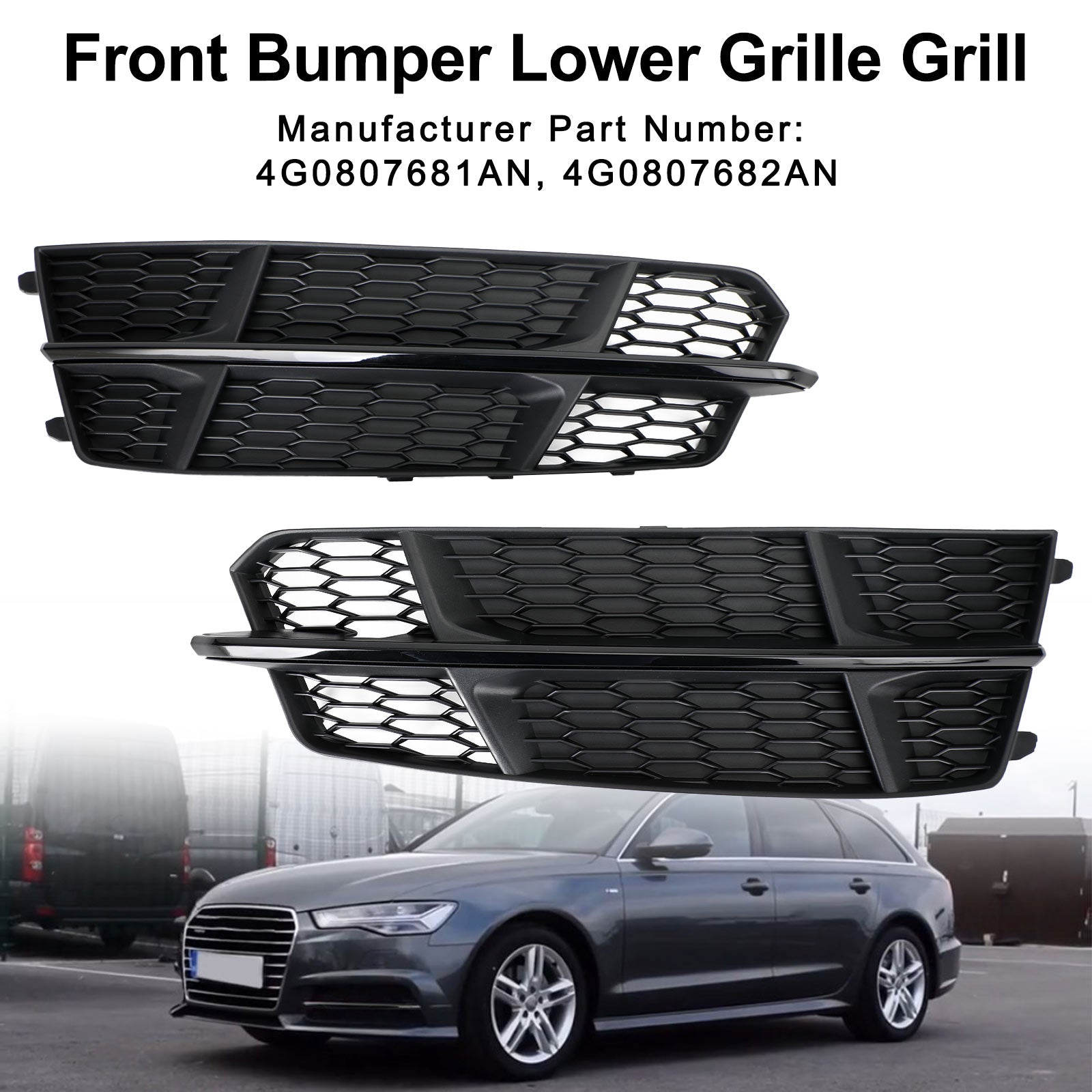 Audi A6 C7 S-Line Bumper 2016-2018 Front Bumper Lower Grille Grill Matt Black 4G0807681AN 4G0807682AN Generic