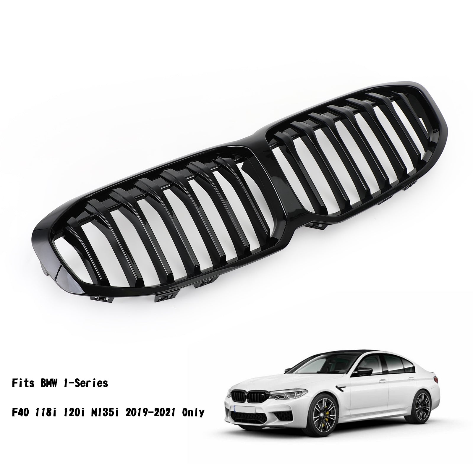 BMW F40 118i 120i M135i 1-Series 2019-2023 Front Replacement Grill Gloss Black Hood Grille