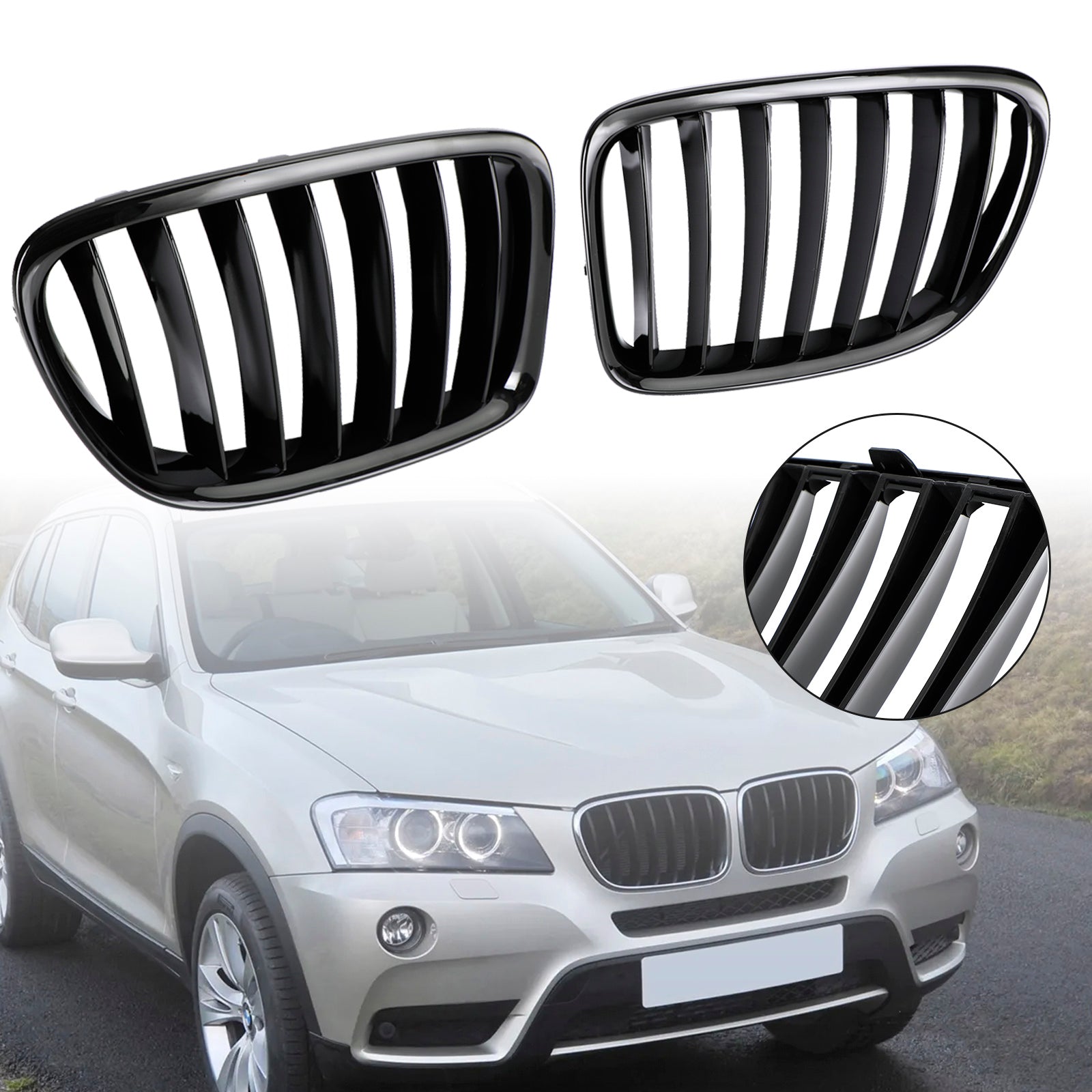 BMW 2009-2014 X1 E84 sDrive20i/xDrive28i/sDrive18d Gloss Black Grille Front Hood Kidney Grill