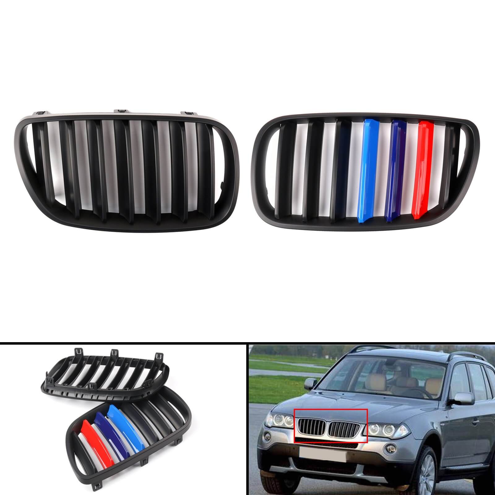 Grille de pare-chocs avant noire mate pour BMW X3 E83 25si 30si xDrive28i xDrive30i Facelift 2007-2010