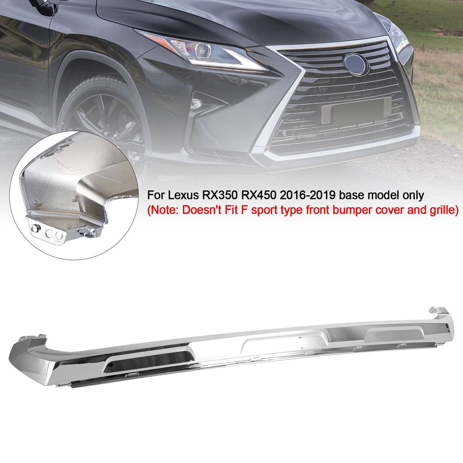 Lexus RX350 RX450 Base Model 2016-2019 Front Bumper Cover Lower Grill Chrome Molding Generic