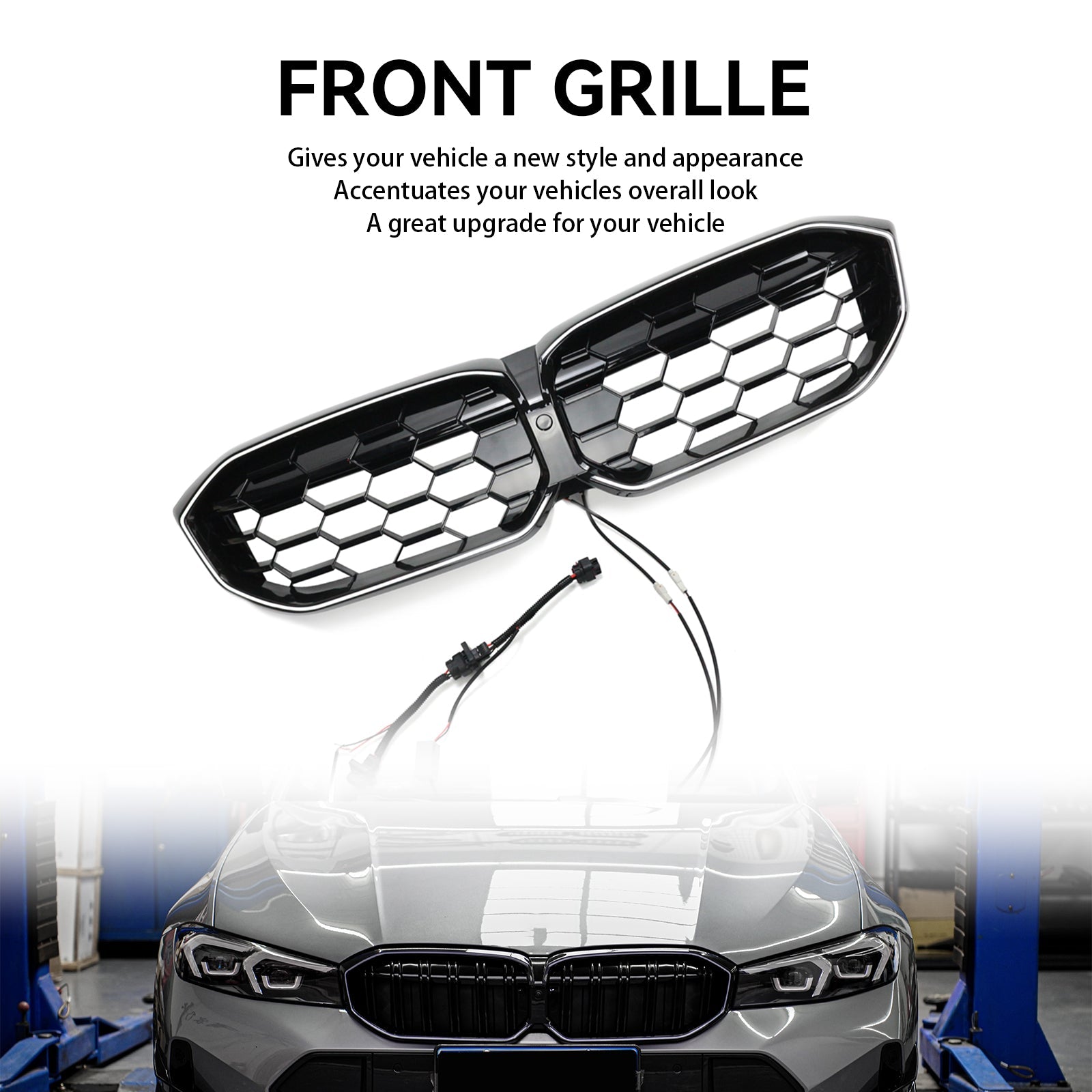 BMW 2023-2024 3 Series G20 G21 320i/330i/M340i/318i/320d Diamond Front Kidney Grille Gloss Black Grill