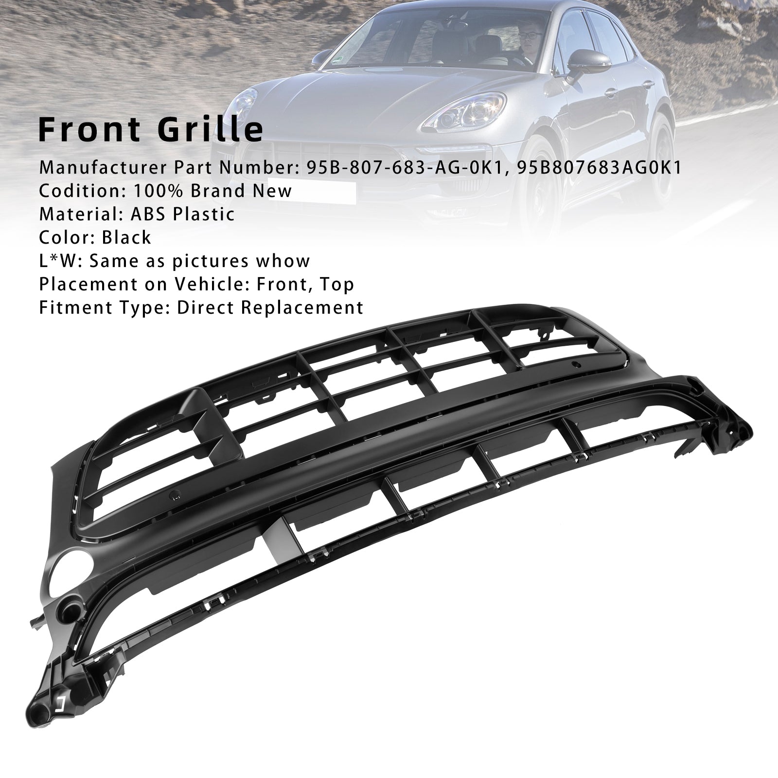 Grille de pare-chocs avant de remplacement pour Porsche Macan GTS 2014-2017 Grille noire en maille 95B807683-AG 95B-807-683-AG-0K1