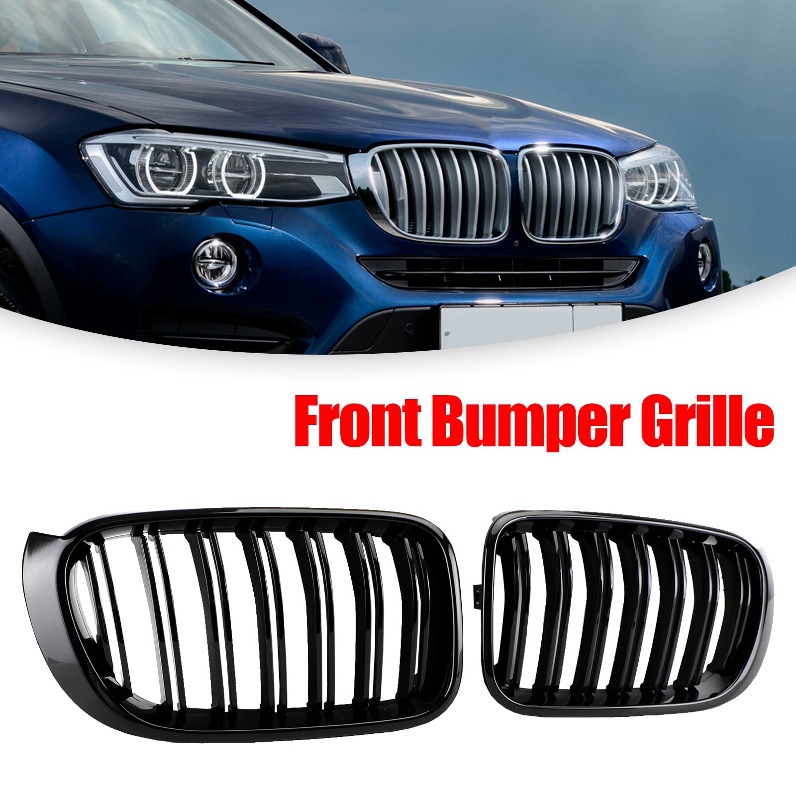 Grille de calandre avant noire brillante pour BMW X3 F25 xDrive28i/xDrive35i/sDrive18d/xDrive20d/xDrive30d 2014-2017