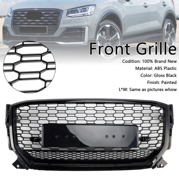 Rejilla estilo panal RSQ2 Quattro para Audi Q2/Q2 S Line/SQ2 2016-2020, parachoques delantero, parrilla de repuesto negra brillante