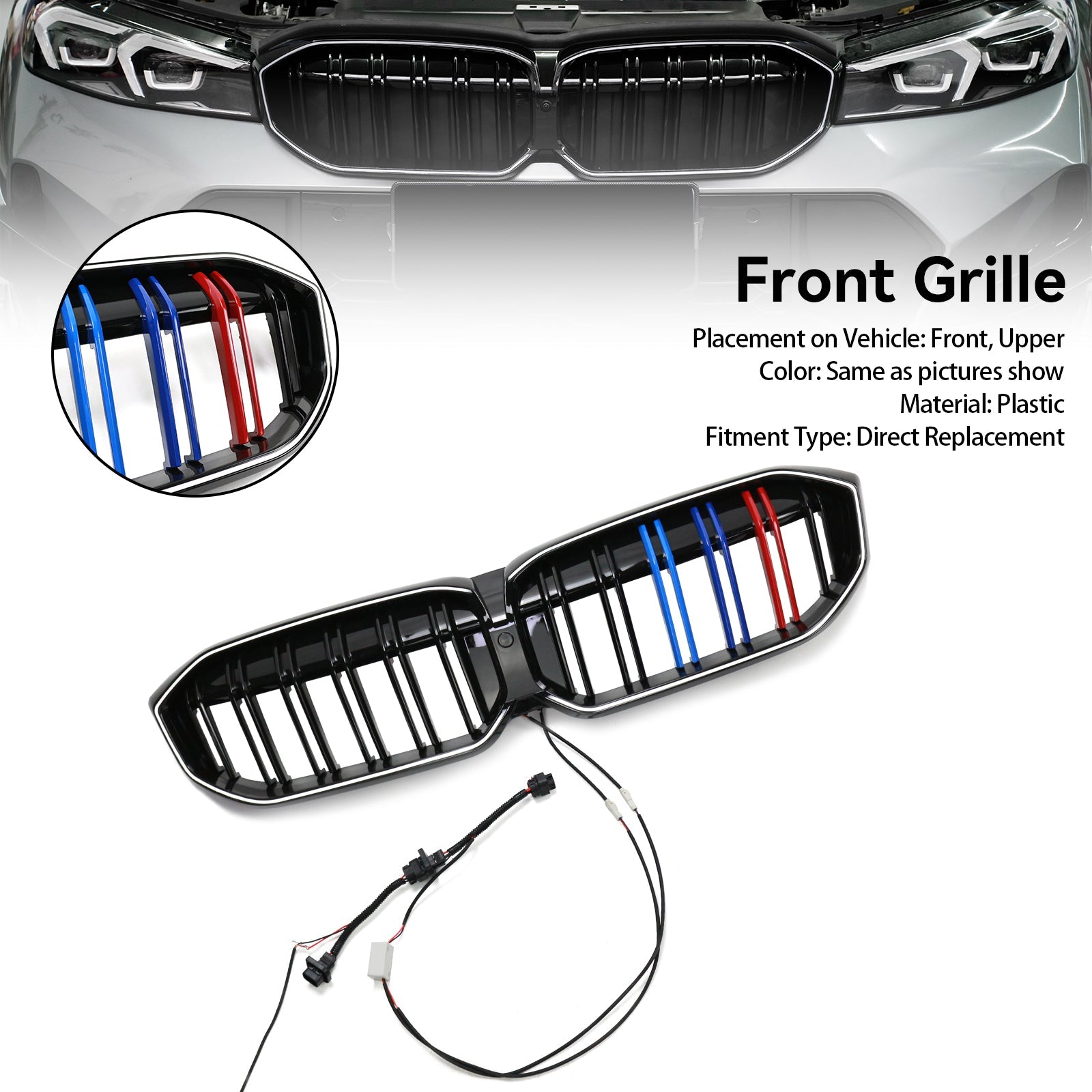 BMW 2023-2024 3 Series G20 G21 320i/330i/M340i/318i/320d Front Kidney Grille Double Line Black Grill