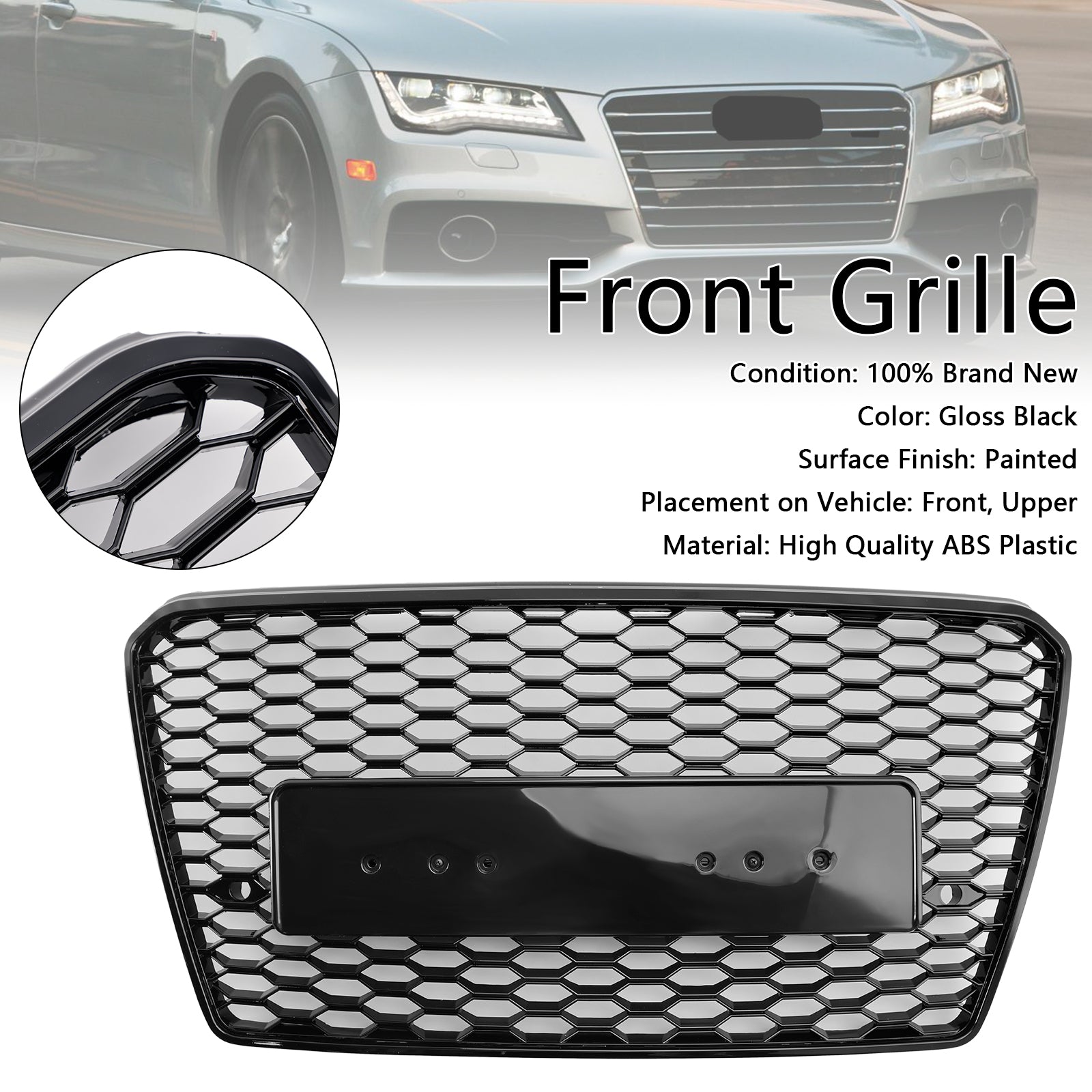 Parrilla deportiva de malla hexagonal con diseño de panal de abeja estilo RS7, compatible con Audi A7/S7 2012-2015, color negro