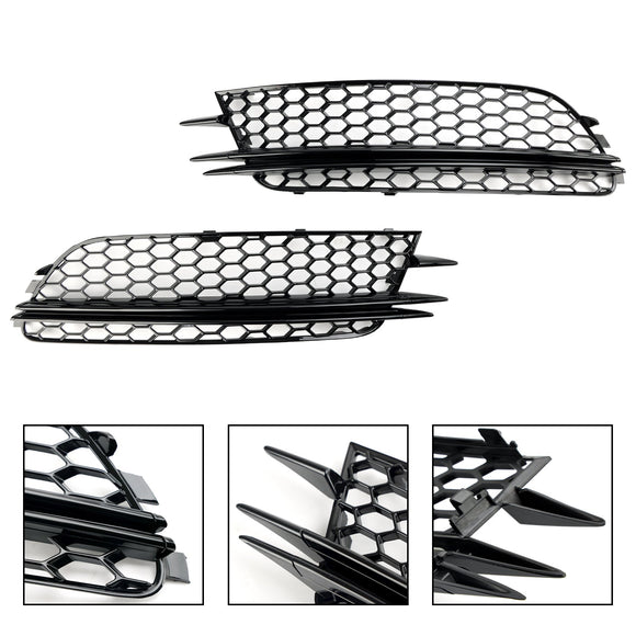 2012-2015 Audi A6 C7 Pre-Facelift Honycomb Lower Grille 2PCS Front Bumper Fog Light Black Cover Grill