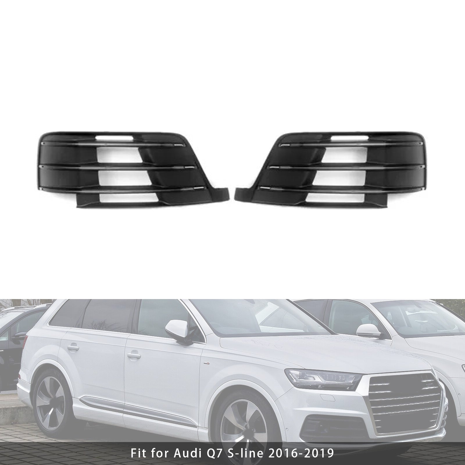 2X Original Car Front Bumper Fog Light Grilles For Audi Q7 S-Line 2016-2019 - 0