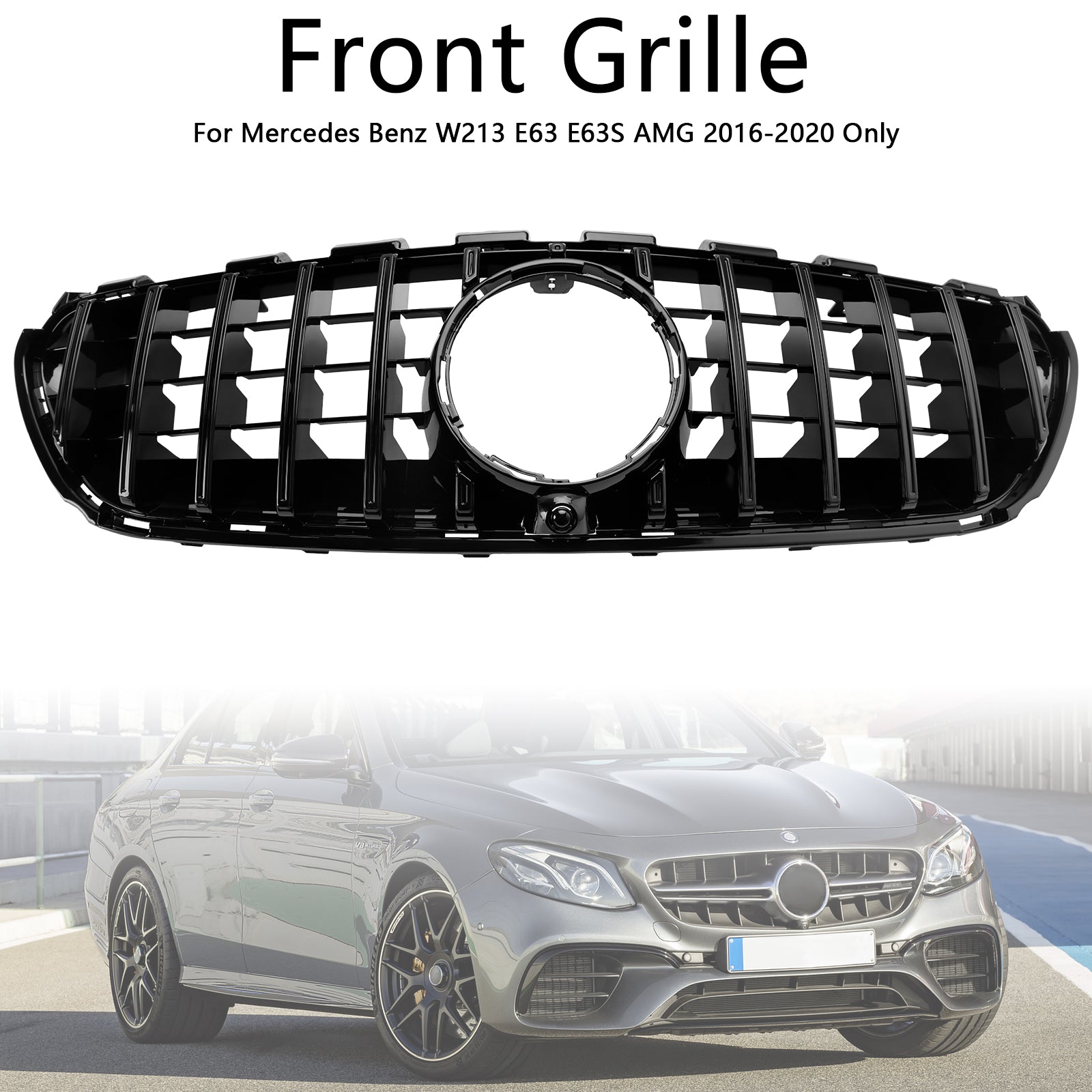 Parrilla delantera para parachoques Mercedes Benz W213 E63 E63S AMG 2016-2020, estilo GTR, color negro