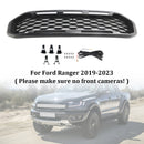 Ford Ranger 2019-2023 Grille de pare-chocs avant Raptor/Nid d'abeille/Grille noire de style maille avec 3 lumières LED blanches-3