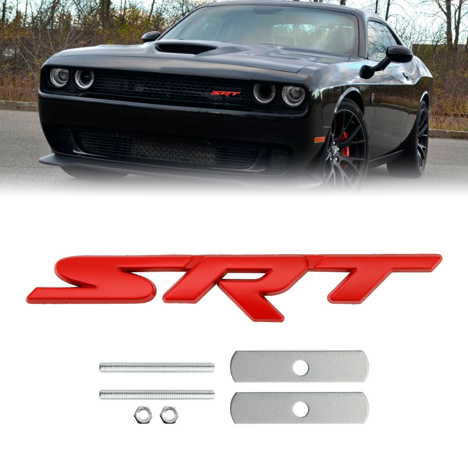 Red Front Grille SRT Emblem For Charger Challenger SRT Red / Chrome / Black Decal Badge
