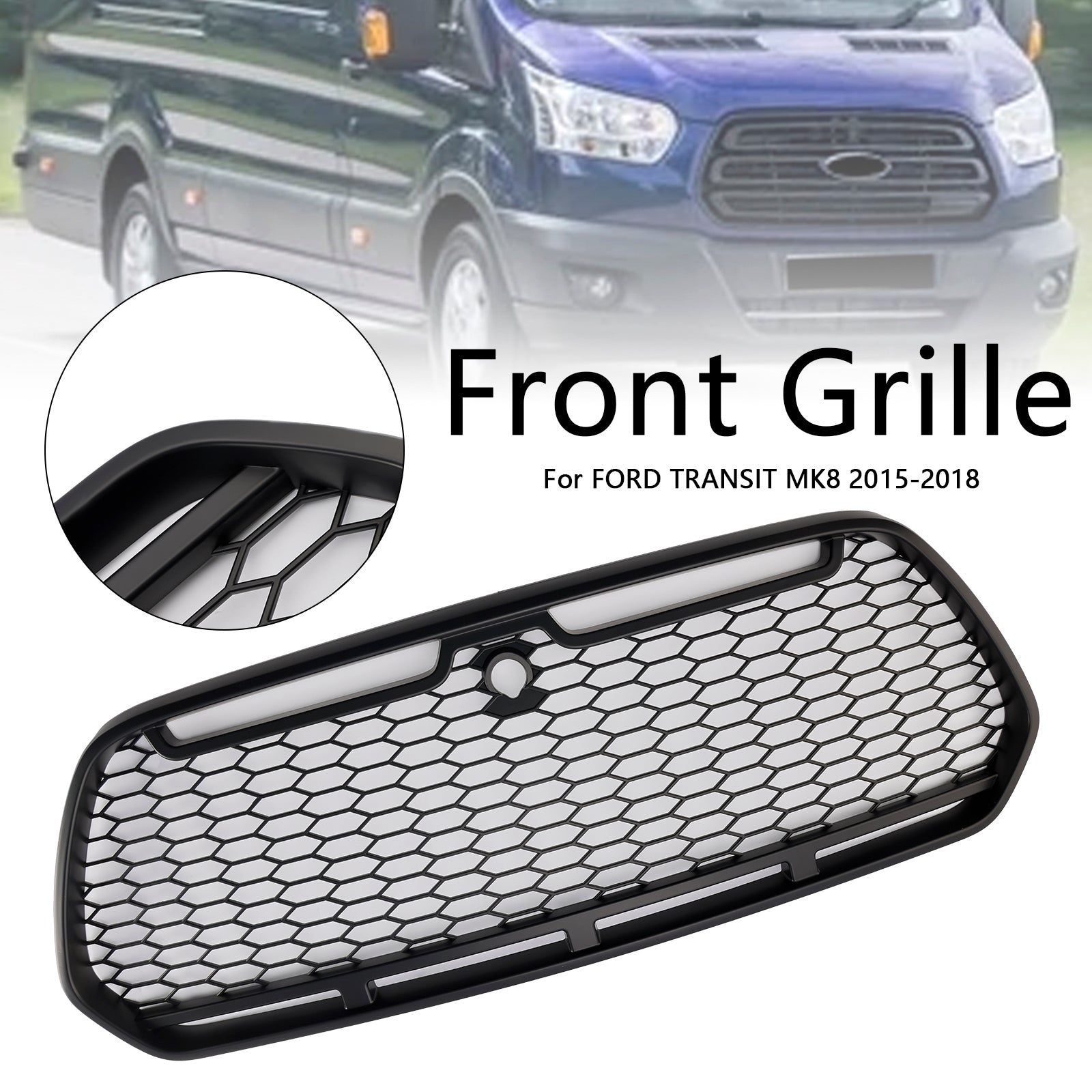 Matt Black Front Bumper Grill Grille Fit Ford Transit MK8 2015-2018 Raptor