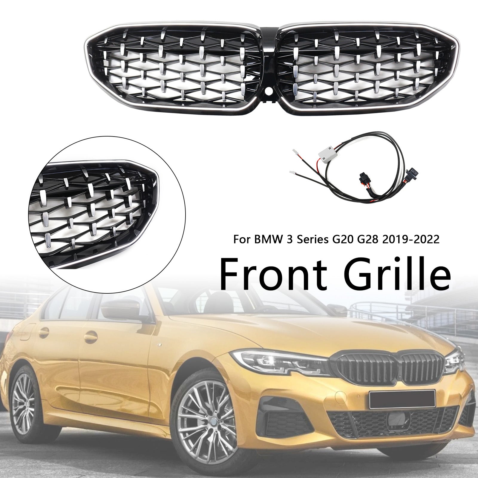 Chorme Diamond Kidney Grille Grill 51138072085 Fit BMW 3 Series G20 2019-2022