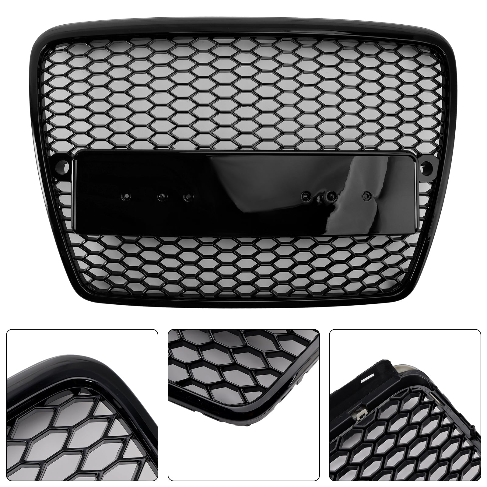 Black Front Honeycomb Bumper Grill Grille Fit Audi A6 C6 2004-2008 Pre-Facelift