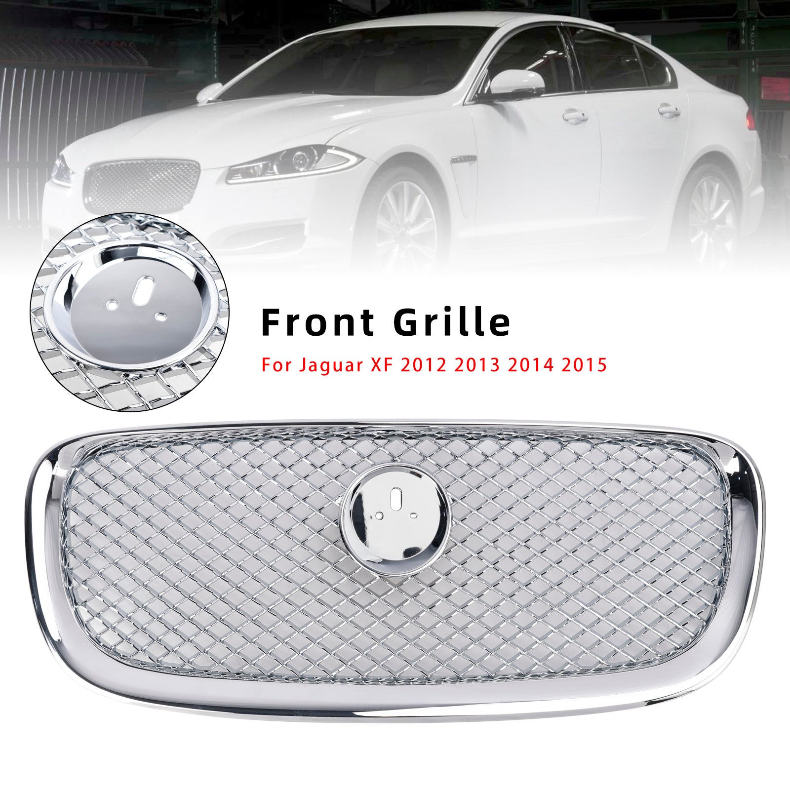 Jaguar XF 2012 2013 2014 2015 Front Chrome Grill Air Intake Radiator XF-R Style Mesh Grille