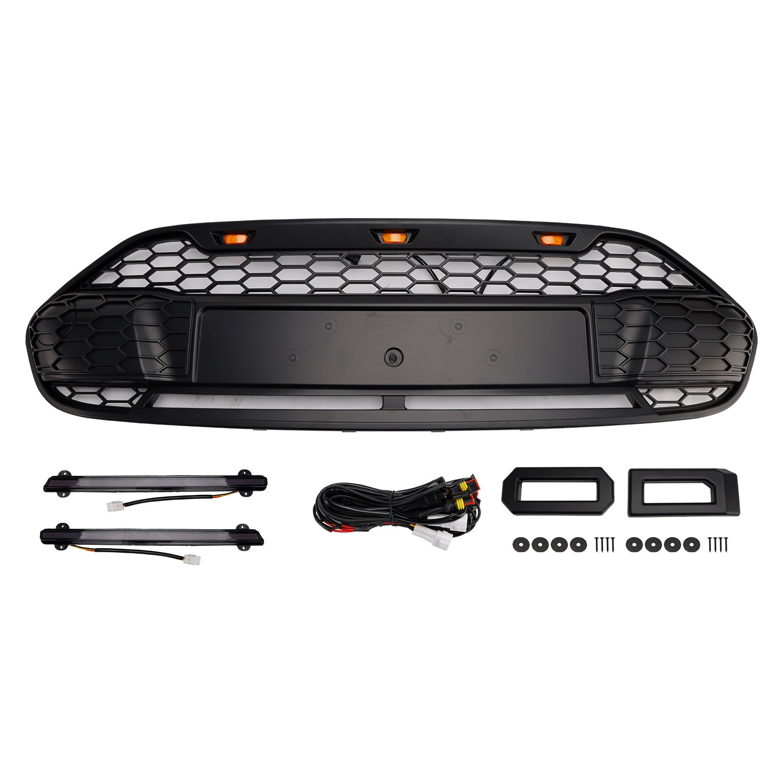 2014-2018 Ford Transit Connect Raptor Style Grill Front Bumper Black Grille W/ LED Light & Letter