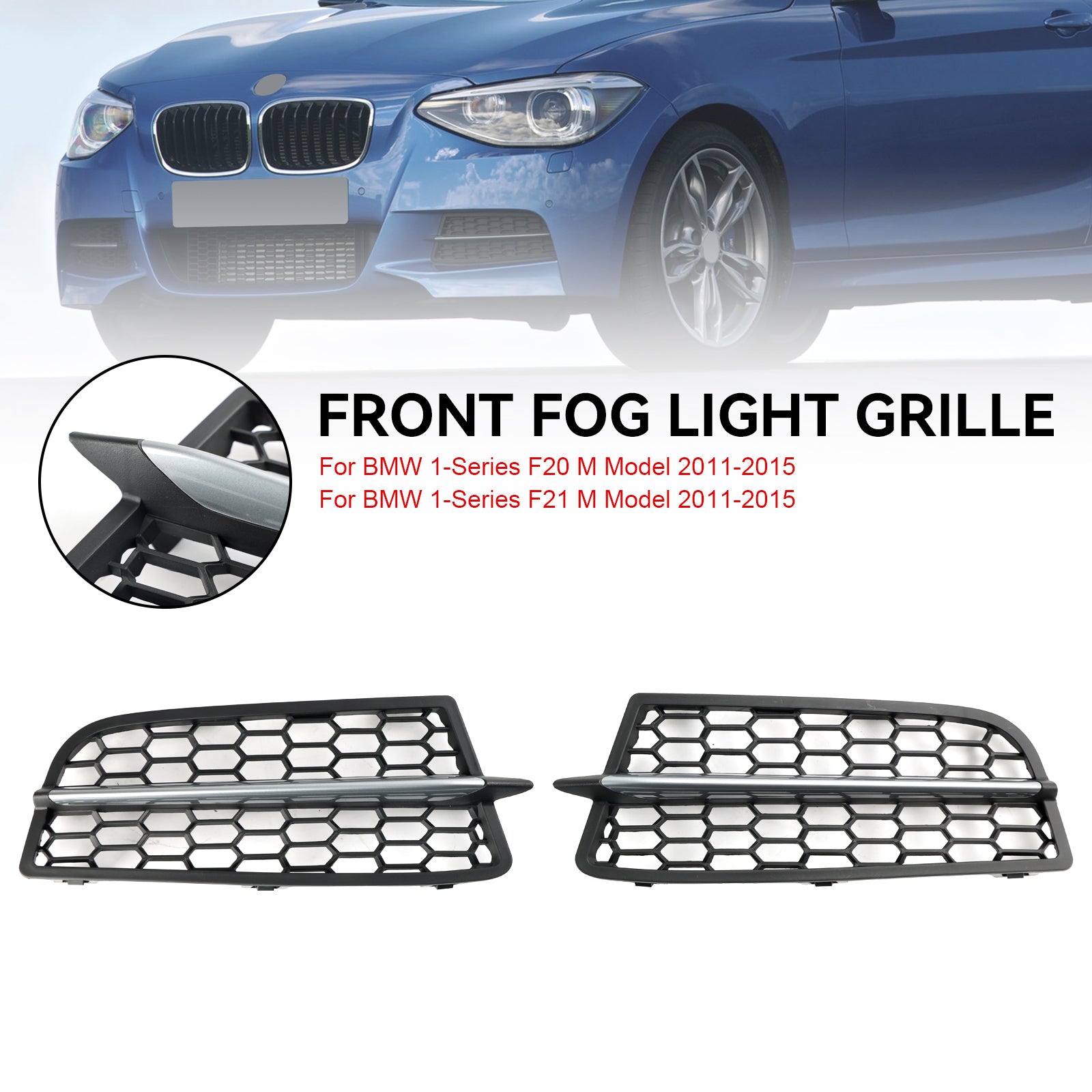 BMW 2011-2015 Serie 1 F20 F21 M 2 piezas parachoques delantero cubierta de luz antiniebla bisel parrilla