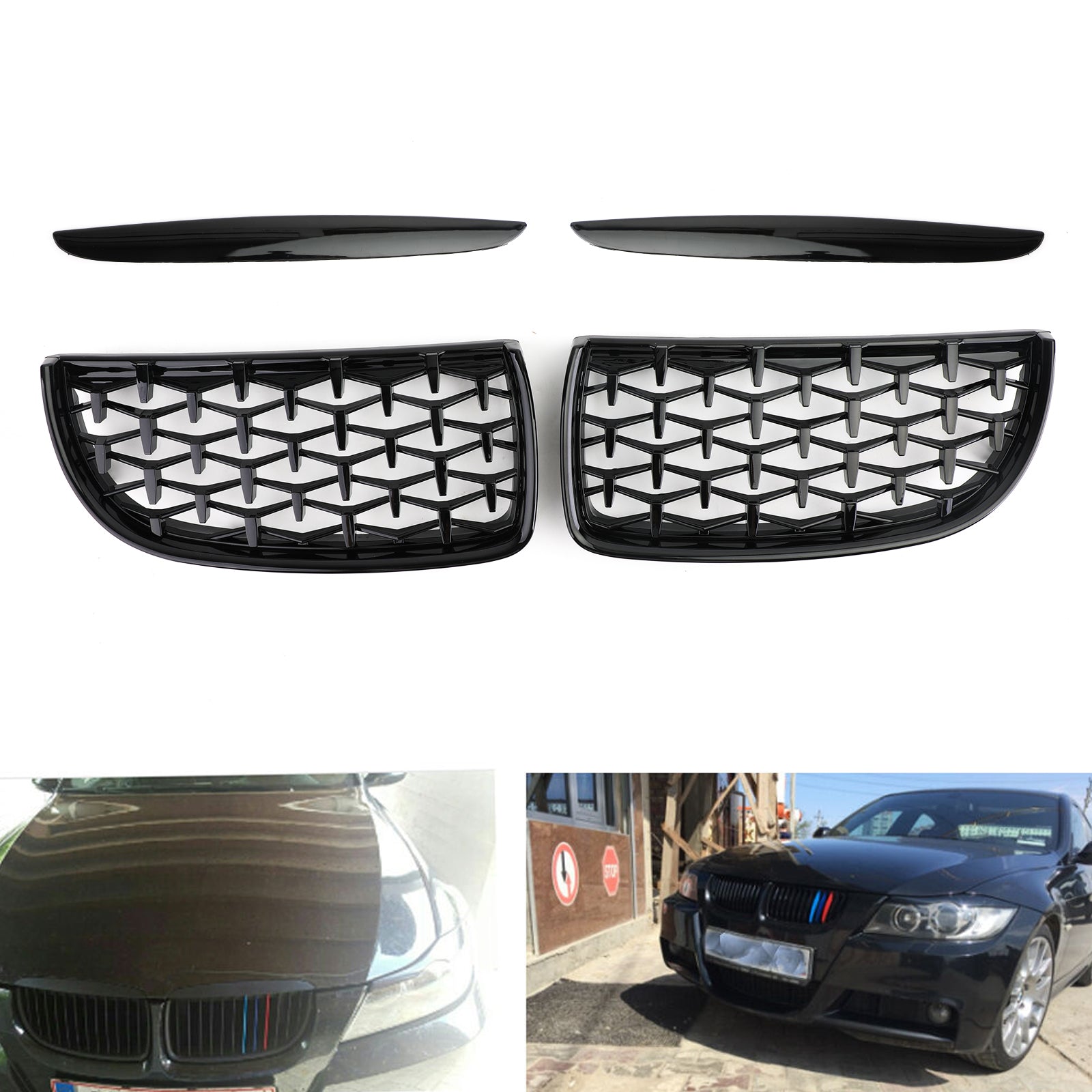 Rejilla de malla tipo riñón negra Meteor para BMW Serie 3 E90 2005-2008 335i/328i/320d/330i/325i Sedán