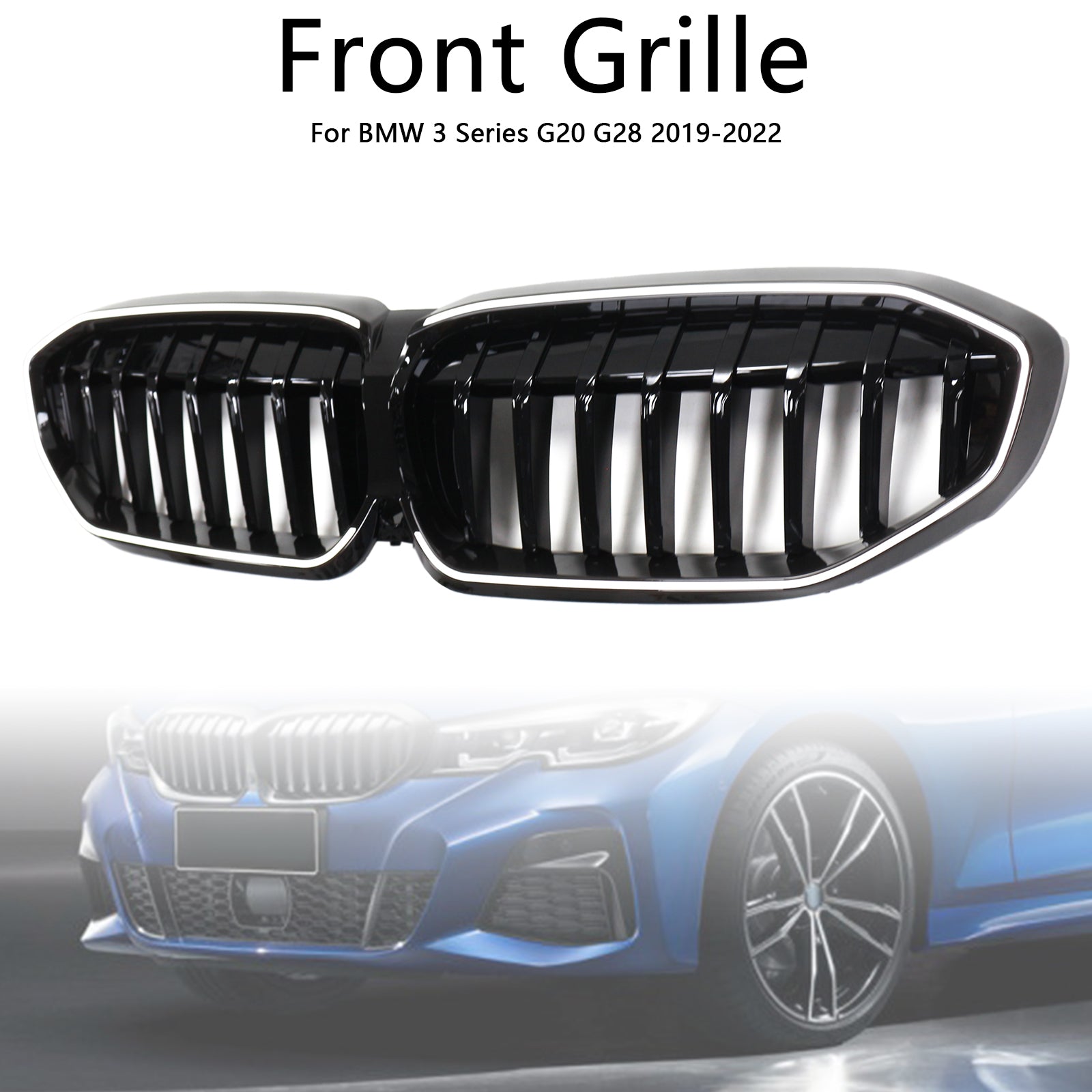 Rejilla de riñón negra brillante 51138072085 compatible con BMW Serie 3 G20 2019-2022 - 0