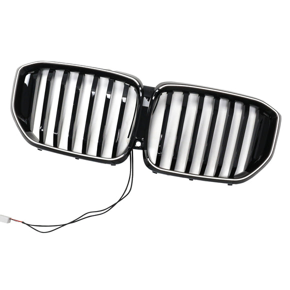 Black Front Bumper Grille Grill Fit BMW G05 LCI X5 2024+ Single Line W/LED