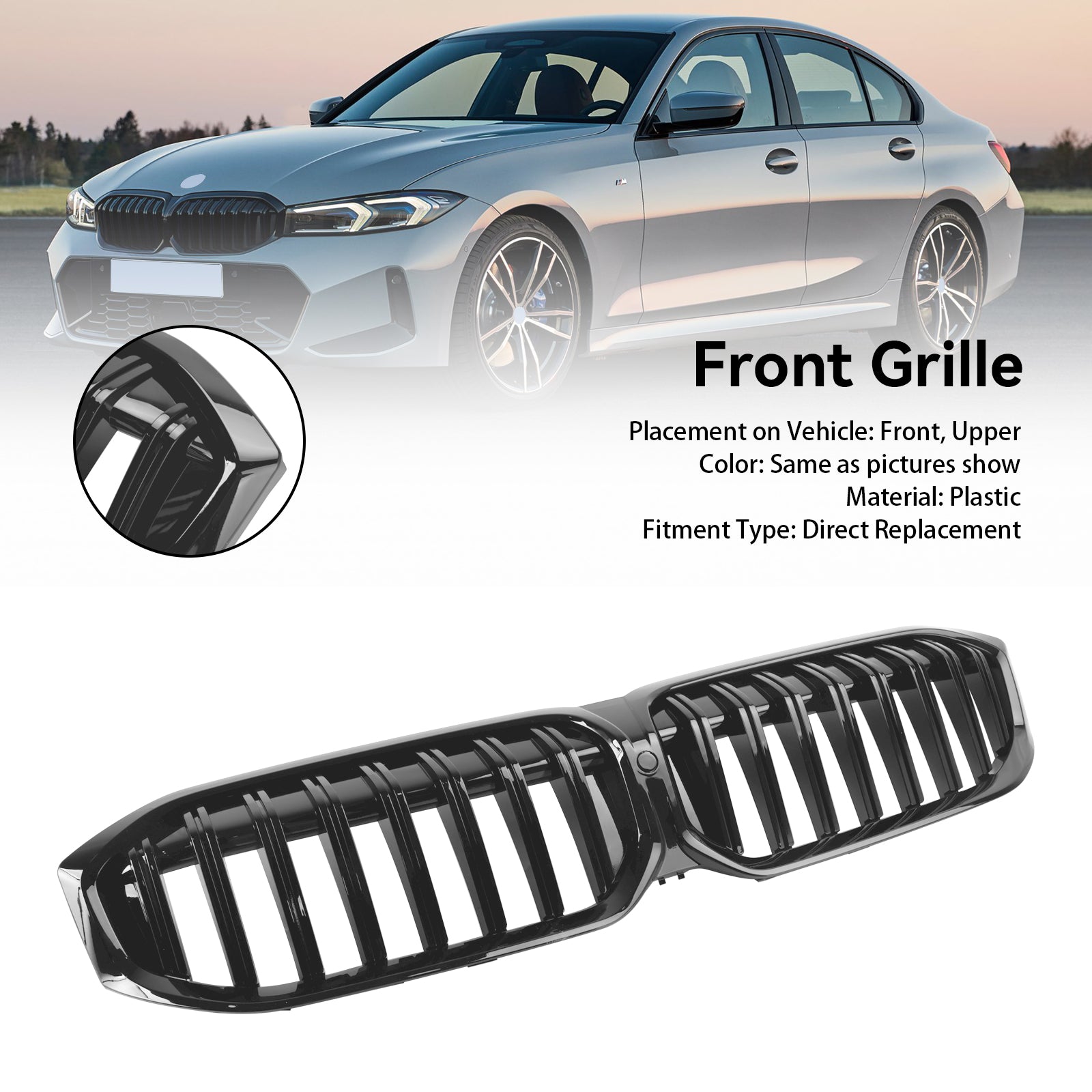 2023-2024 BMW 3 Series G20 G21 320i/330i/M340i/318i/320d Front Kidney Grille Gloss Black Grill