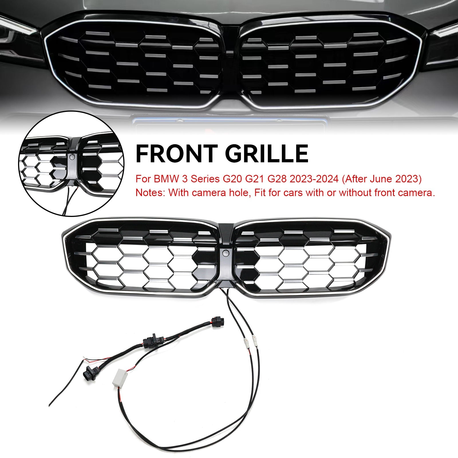 BMW 2023-2024 3 Series G20 G21 320i/330i/M340i/318i/320d Front Kidney Grille Diamond Black Silver Grill