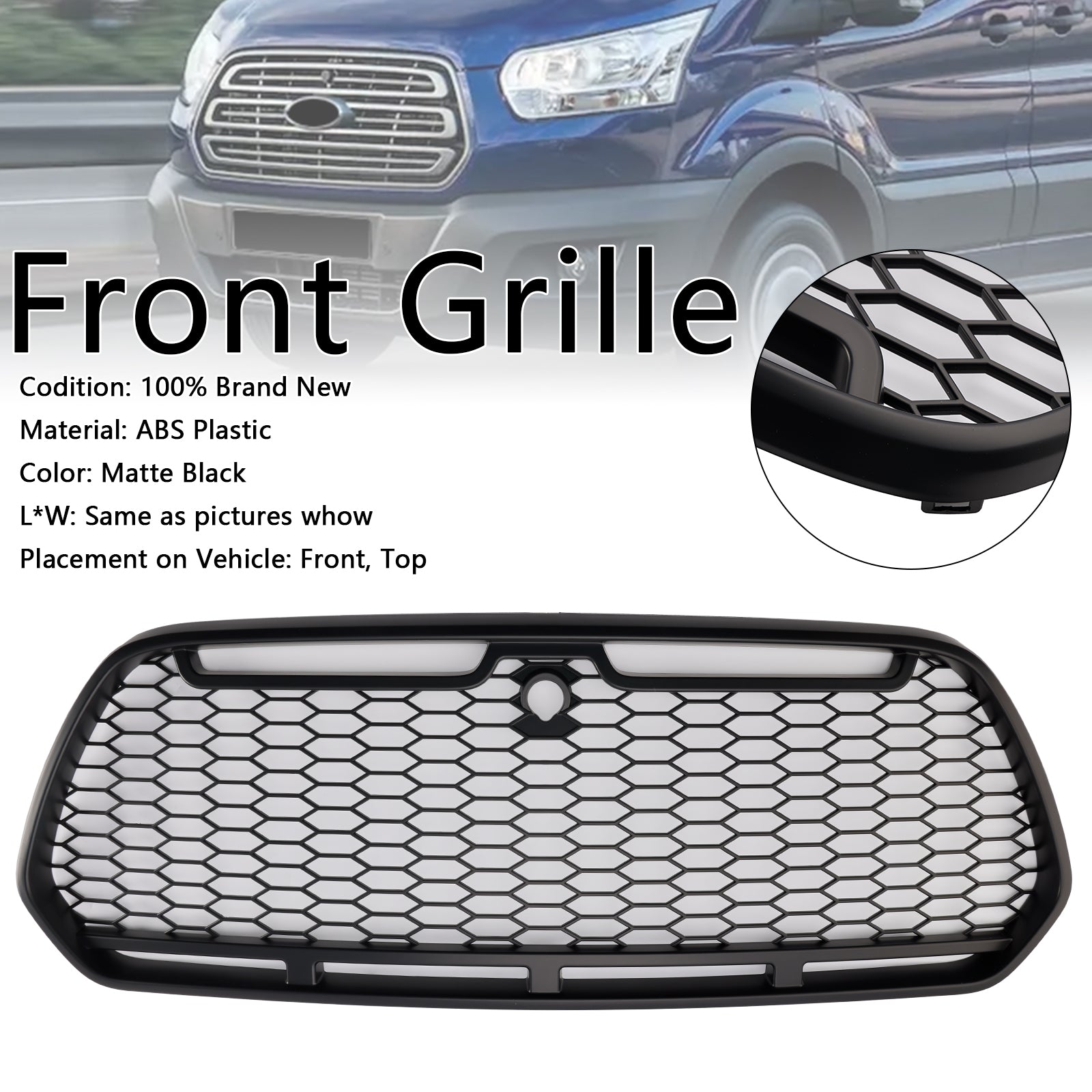 Matt Black Front Bumper Grill Grille Fit Ford Transit MK8 2015-2018 Raptor