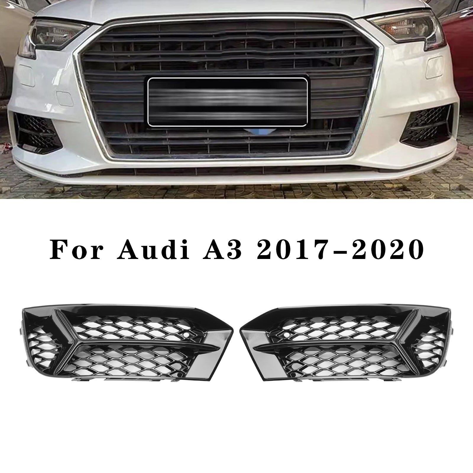 2017-2020 Audi A3 8V Front Bumper Grill Fog Light Cover Lamp Frame Trim Grille